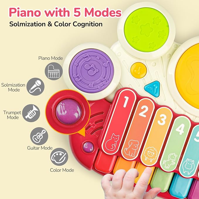 3 in 1 Musical Toys for Toddlers 1-3 Piano Xylophone Drum Set Toys for 1 2 3 Year Old Girls Birthday Music Instruments Baby Learning Developmental Sensory Toys Toddler Toys Age 1-2 2-3
