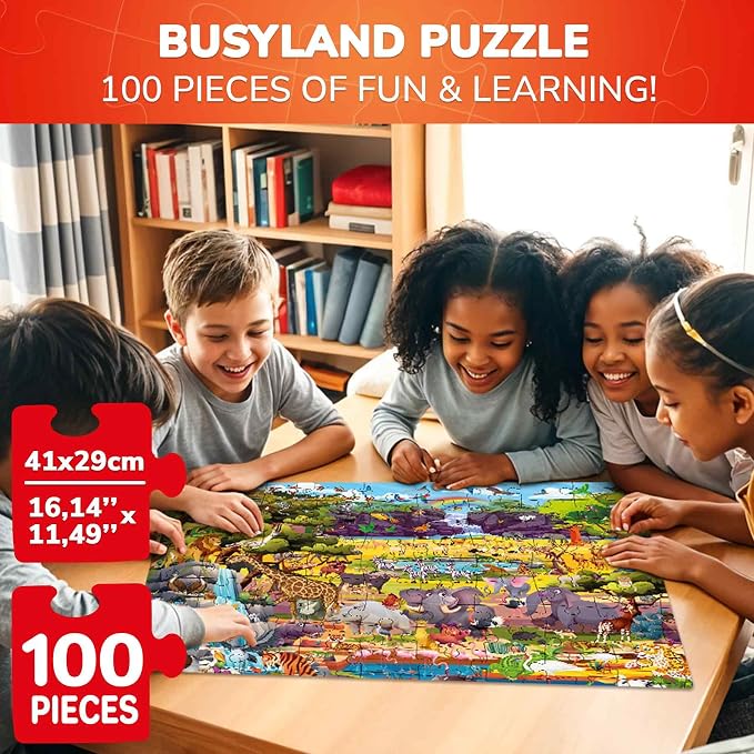 QUOKKA 100 Piece Puzzles for Kids Ages 6-8 – Intricately Illustrated Safari Animals Puzzle for Kids Ages 8-10 – Educational Busyland Game Packed with Visual Details for Boys and Girls