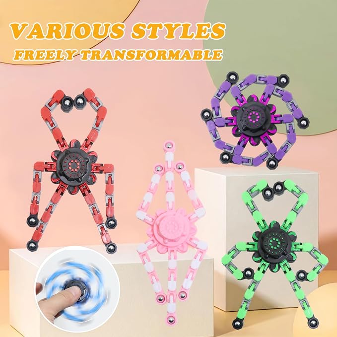 24Pcs Transformable Fidget Spinners Toys- Deformable Fingertip Gyro Stress Relief Sensory Toys, Easter Party Favors & Birthday Gifts for Kids Adults Boys Girls