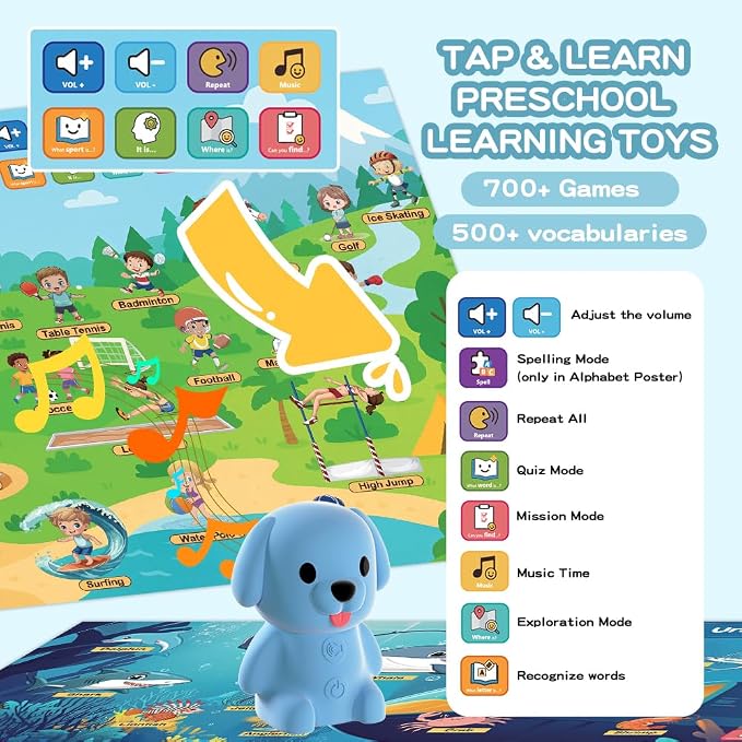 Educational Toys for 3 4 5 6 Year Old, Toddler Learning Posters & Talking Pen Books for Kids 3-5, Learning Toys for Ages 3-6, |Preschool Learning Activities, Gifts for Boys & Girls