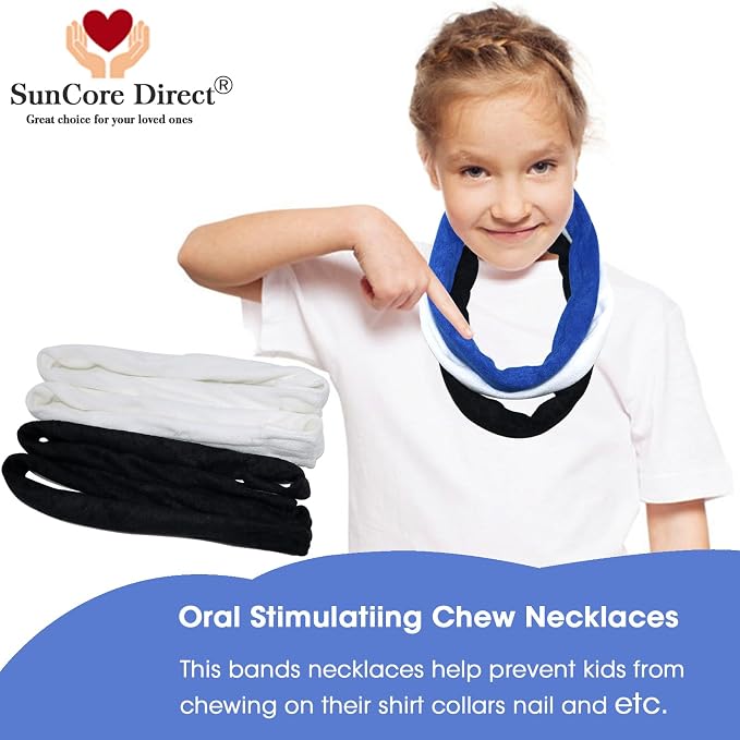 Chewy Necklace Sensory, 8 Pack Terry Cloth Chewy Necklaces for Boys Girls with Autism, ADHD, SPD, fidgeting, Anxiety to Chewing, Absorbent Fabric Bands Teething Necklace for Chewers