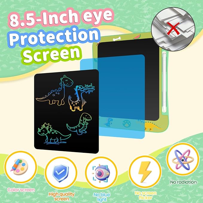 Genialba LCD Writing Tablet for Kids, Colorful Screen Drawing Board for 3-7 Year Old Boys & Girls - Educational Toys for Birthday & Christmas (Dinosaur)