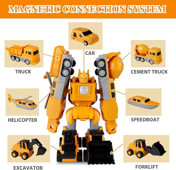 Magnetic Transform Toys for Kids, Assembled Construction Vehicle Cars Toys, Engineering Transforming Cars and Trucks, Outdoor Toddler Activities Toys for Toddler Kids Ages 4-8