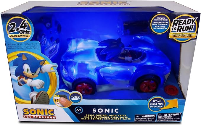 NKOK Sonic Glow Racer RC Car w/Turbo Boost | Ready-to-Run 1/16 Scale | Light-Up Body, USB Rechargeable