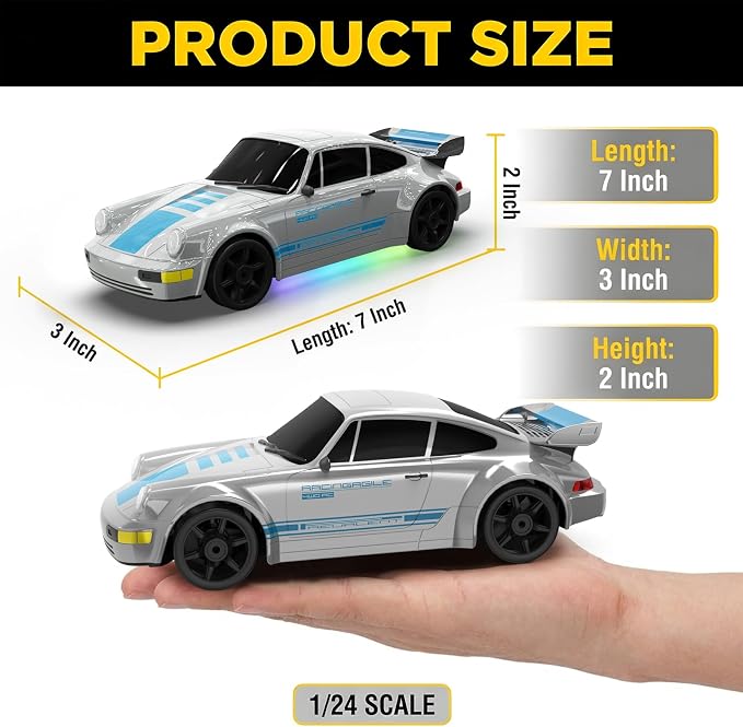 RC Drift Car 1:24 Remote Control Car 4WD 15KM/H High Speed Racing Sport Car with LED Lights RC Cars Toy for Kids Boys Girls Adults Gifts Birthday Christmas Rechargeable Batteries