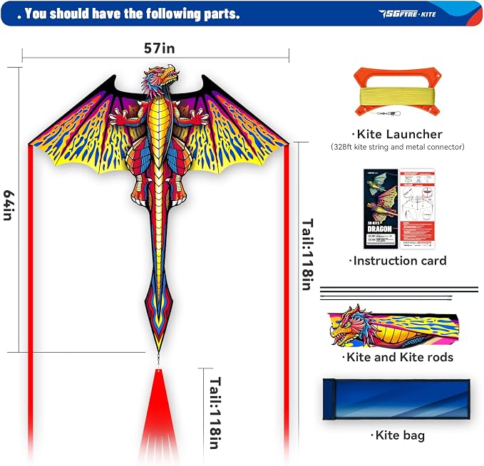 SGftre Complete Kite with Handle, Line & Accessories,Easy to Fly for Kids & Adults, Perfect for Beach, Park, Family Outdoor Activities