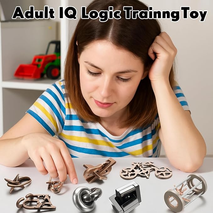 Wettarn 9 Pcs Metal Brain Teaser Puzzles 3D Steel Puzzle Set for Adults IQ Logic Challenge Disentanglement Unlock Interlocking Games Smart Logic Test Toys for Adults Mind Challenge(Exquisite Style)