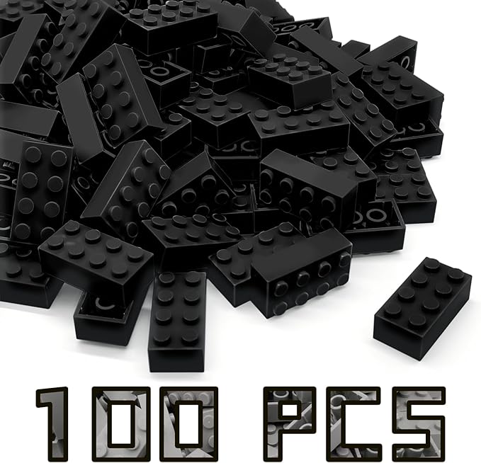 Classic Building Brick 2x4 100 Pieces, Compatible with LEGO 3001 Bulk Block Set, Creative Building Toy DIY, Suitable for Boys Girls and Teenagers Aged 6+ (Black)