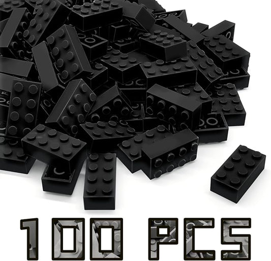 Classic Building Brick 2x4 100 Pieces, Compatible with LEGO 3001 Bulk Block Set, Creative Building Toy DIY, Suitable for Boys Girls and Teenagers Aged 6+ (Black)