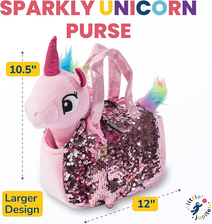 Little Jupiter Plush Pet Set w/Purse - Unicorn Stuffed Animals for Girls - Unicorn Plush - Stuffed Unicorns - Gift for Age 4-5 - 6-7 yrs (Pink Unicorn)