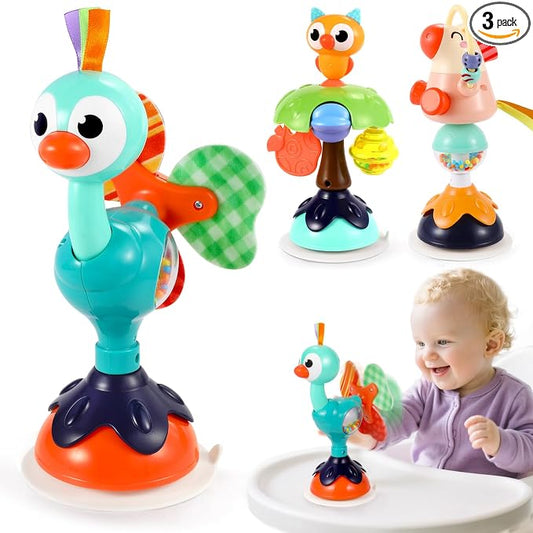 Baby Toys 6-12 Months 3PACK High Chair Suction Cup Toys Rattle Toys for Babies 12-18 Months Baby Tray Infant Toy for 6 9 12 18 24 Months Newborn Gifts for 1 2 Year Olds Boys Girls Kids Birthday Xmas