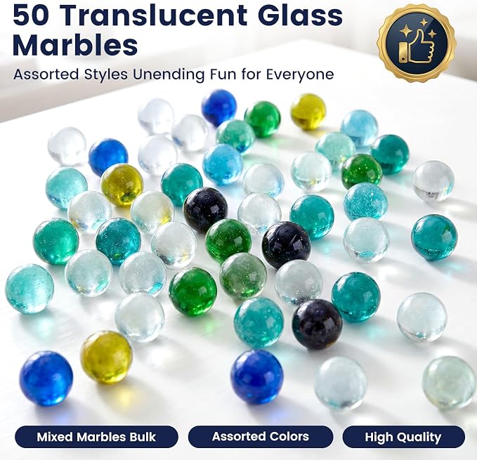 POPLAY 50 PCS Beautiful Player Marbles Bulk for Marble Games,Multiple Colors(1 Whistle for Free)