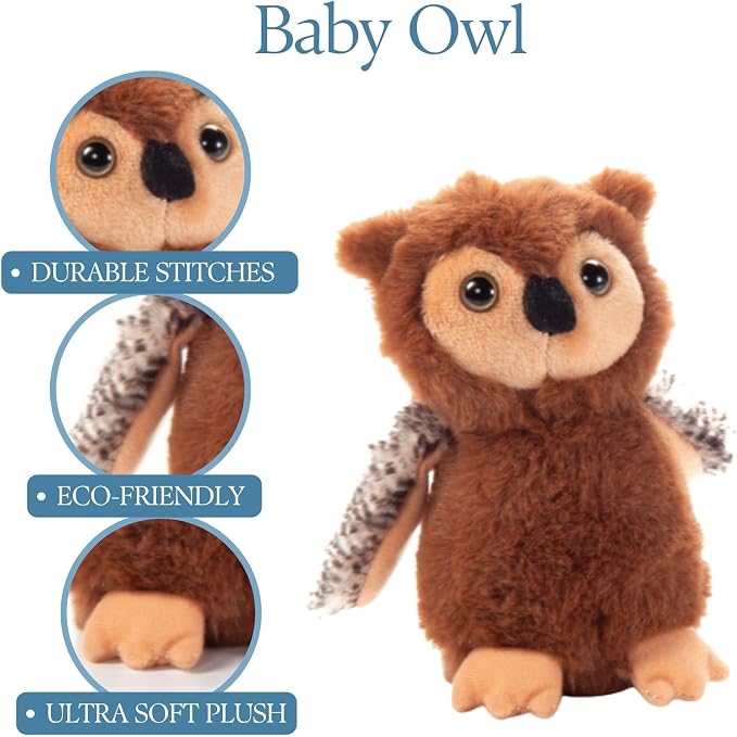 The Petting Zoo Owl Stuffed Animal Plushie, Gifts for Kids, Wild Onez Babiez Wildlife Animals, Brown Owl Plush Toy 6 Inches
