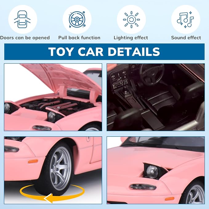 Car Toys for Boys 1 32 Diecast Cars Metal Toy Car,Collectibles Model Car Kits for Adults and Kids,Pull Back Cars with Lights and Sounds,Toy Cars for Boys Age 4-7（Pink）