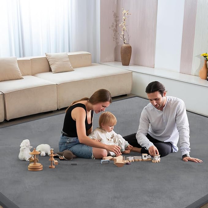 Baby Play Mat for Floor Nursery Rug Muscle Mat Area Rug Playroom Rug 79"x138" Playpen Mat Elastic Foam 1.3" Thick Crawling Mat for Babies,Toddlers, Infants, Kids,Grey