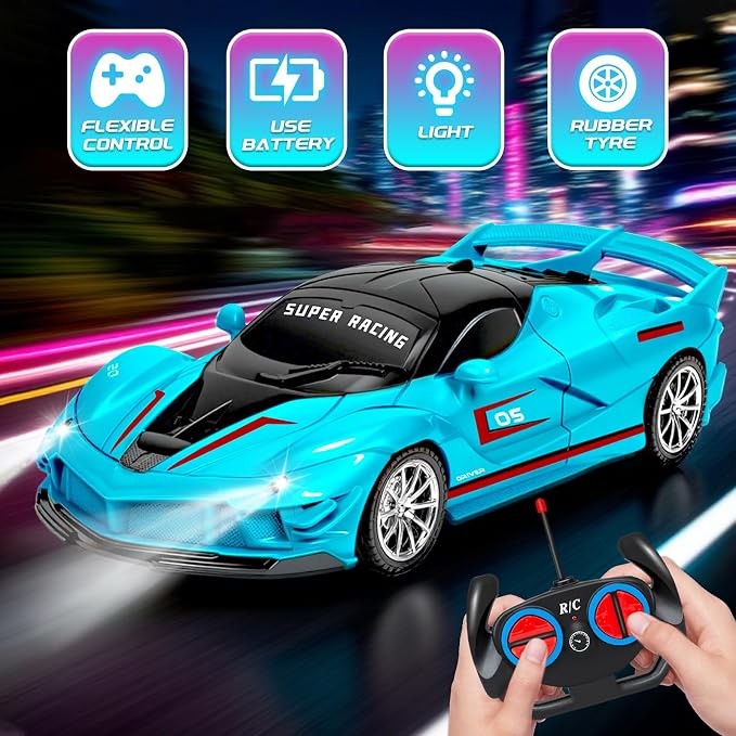 2 Pack Pink Blue Remote Control Car Toys for Kids Boys Girls, Rc Cars Toy Vehicle with Headlight & Controller, Rc Racing Car for Boys Girls Age 3 4 5 6 7 8 Birthday (Blue+Pink)