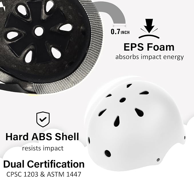 Skateboard Bike Helmet, Lightweight Adjustable, Multi-Sport for Bicycle Skate Scooter, 3 Sizes for Adult Youth & Kids