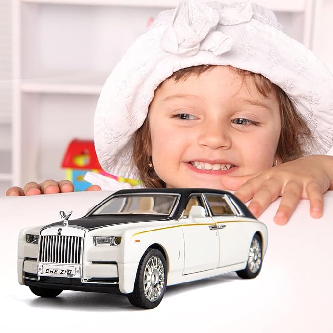 BDTCTK 1/32 Rolls-Royce Phantom Model Car,Zinc Alloy Pull Back Toy car with Sound and Light for Kids Boy Girl Gift(White)