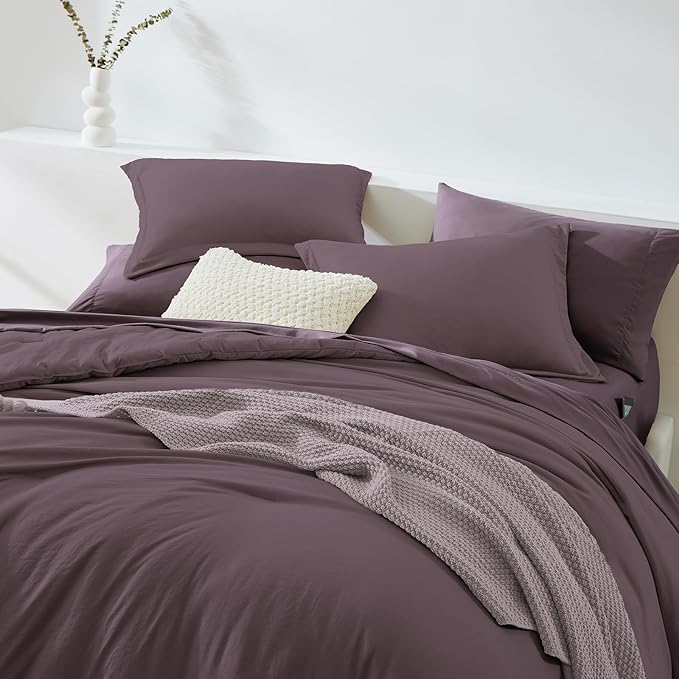 WRENSONGE Super King Plus Comforter Set - 7 Pieces Artic Plum Soft Bed in a Bag Super King Plus with Fitted Sheet, Flat Sheet, 2 Pillow Shams, and 2 Pillowcases- Warm Bedding Sets for All Season