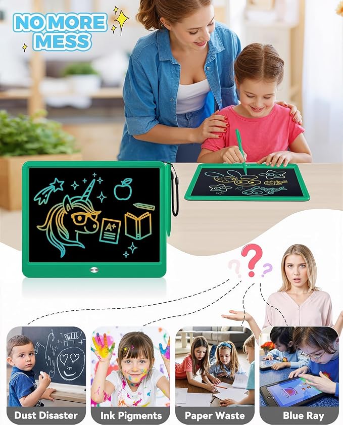 KOKODI 15 Inch LCD Writing Tablet with Anti-Lost Stylus, Erasable Doodle Board Colorful Toddler Drawing Pad, Car Travel School Games Toys for 3 4 5 6 7 8 Kids, Birthday Gift for Girls Boys Green