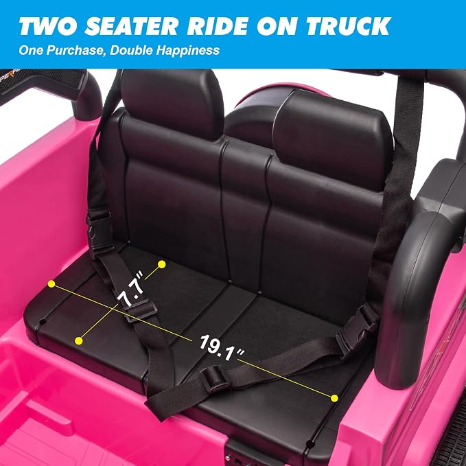 2 Seater Ride On Truck and Car Cover, 12V Children's Electric Car with Parental Remote Control, Music, Bluetooth, MP3 Player, LED Lights, Spring Suspension, Pink