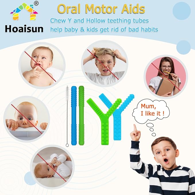 Sensory Chew Toys for Autistic Children 4 Pack, Silicone Teething Straws Toys for Autism, ADHD, SPD, Biting or Special Needs, Sensory Toys for Toddlers 1-3 Oral Motor Tools Relief Stress, Anxiety