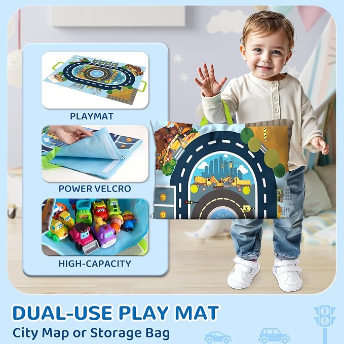 bessome Soft Rubber Cars Toy for 1+ Year Old Boy with Playmat (Storage Bag)|12 PCS Construction Cars Baby Toys for Toddler Toys Age 18 Months |First Birthday Gift for 2 3 Year Old Boy