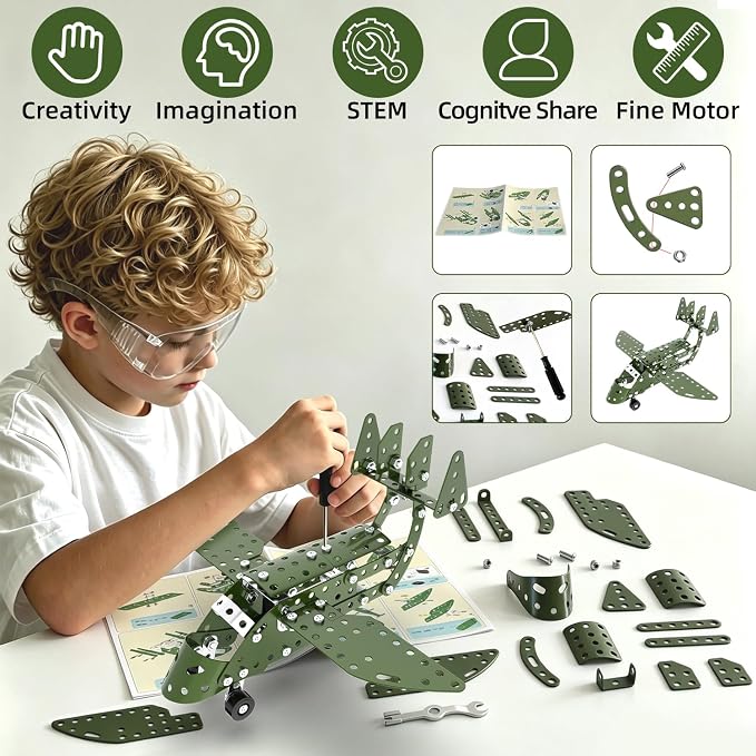 Jixin Xyzhi 3D Metal Airplane Model Kit – Metal Building Kit, STEM DIY Construction Set for Kids Ages 8-16, Mechanical Model Toy, Creative Gift for Boys & Girls (Plane)
