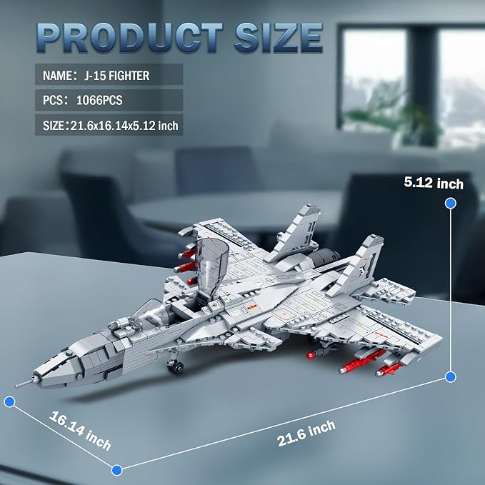 Reobrix J-15 Fighter Jet Building Set,Military Airplane Jet with Movable Wings,Single Seater Fighter 33028,Aircraft Model Kits,Military Displays,Gift for Adult,1066PCS