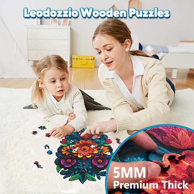 Leodozzio Wooden Puzzles for Adults, Waterfall Flowers Jigsaw Puzzles 500 Pieces-5MM, Unique Shaped Wooden Autumn Puzzle, Birthday Gift Family Game, 13.6x18.5 Inch