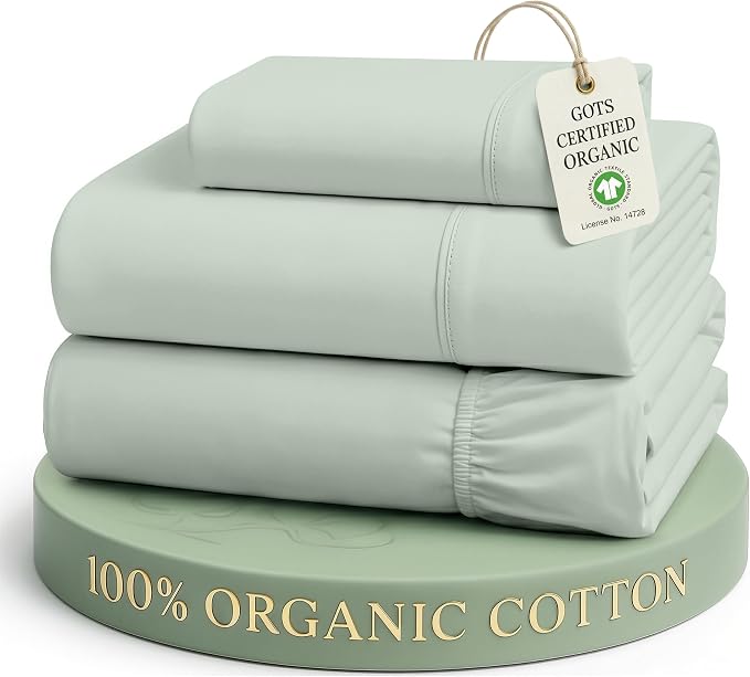 LANE LINEN Twin Sheets 100% Organic Cotton Soft 3pc Percale - Cool Blue | Pure Long-Staple Organic Cotton Twin Sheet Set - Easy-Care Machine Washable, Breathable For Year-Round Sleep