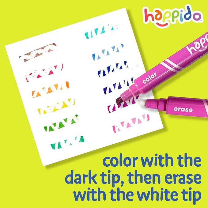 International Arrivals Double Sided Erasable Marker Sets for Kids Happido, Set of 12 Chisel Tip Non Toxic Markers, Great School Supplies, Art and Stationery Set