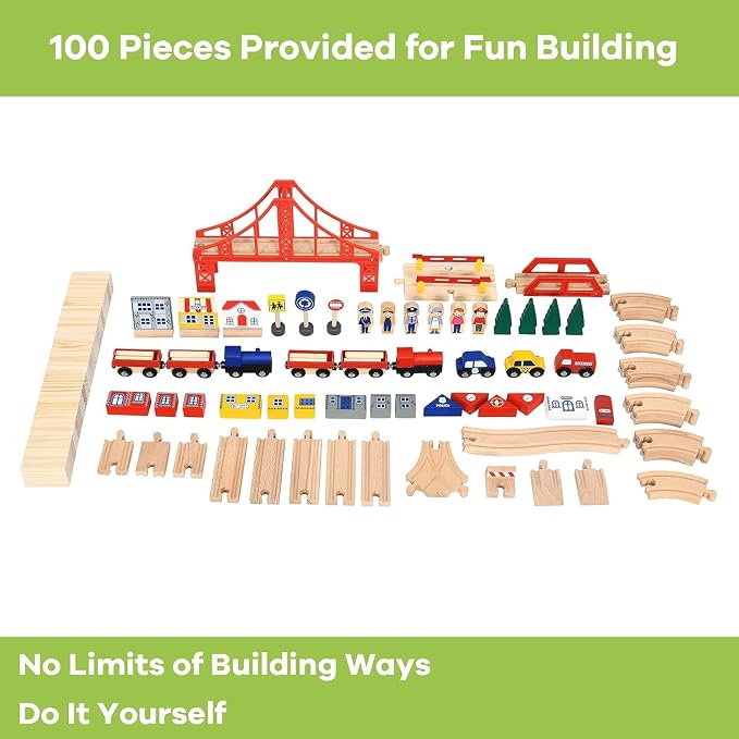 Costzon Train Table with 100 Multicolor Pieces, Wooden Kids Activity Table with Large Rolling Storage Drawer, Tracks, Cars, DIY Design, Train Set Table for Toddlers 3+, Gift for Boys Girls