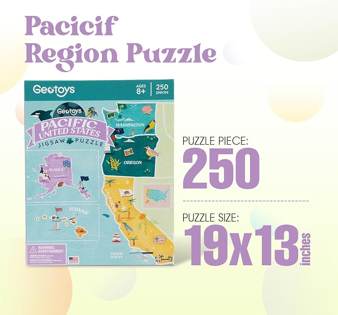 Geotoys Pacific Region Jigsaw Puzzle - Educational and Interactive Map Game - 250 Piece Puzzles - Jigsaw Puzzles for Kids Ages 8-12 - Kids Puzzle Games with Colorful Landmarks