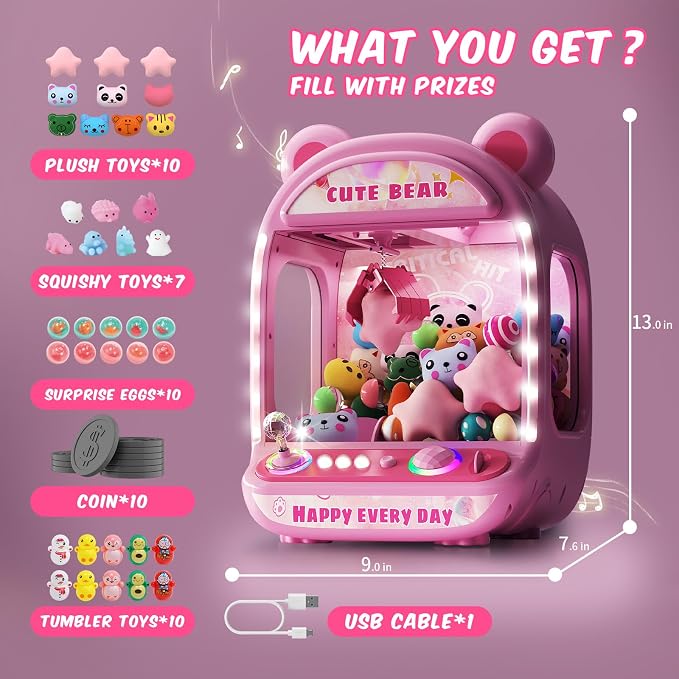 Skirfy Claws Machines for Kids,Unicorns Toys for Age 6+,Kids Games Mini Vending Machines with Squishys Toy Candy Dispenser,Claws Game Machine,Birthday for Girls Age 8-12