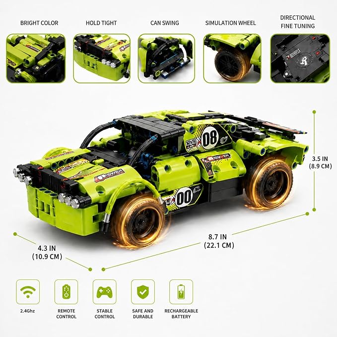 Remote Control Car Building Toys for Age 8-13 Fun STEM Toys for Kids 2 in 1 Model Car Kit to Build Educational Engineering Building Blocks Set Birthday Gift for 7 8 9 10+ Year Old Boys