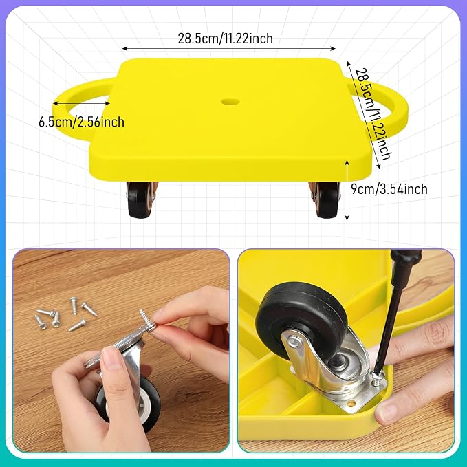 Jerify 6 Pcs Sports Scooter Board Bulk for Kids Gym Scooters Board with Handles Plastic Casters Sitting Flat for Children Gym Indoor Outdoor Activities Play Equipment (Round Handle Mixed Color)
