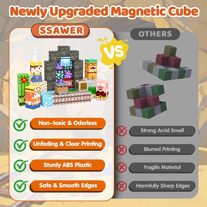 Magnetic Blocks, 48PCS Magnetic Tiles Building Blocks, Magnet Cubes STEM Sensory Game Toys Christmas Birthday Gifts for Kids Girls Boys Age 3+ (Mineral Exploration)