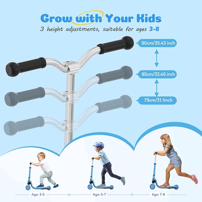 Tonbux Scooter for Kids with Light-Up Wheels & Deck, Adjustable Heights 2 Wheel Kids Scooters for Kids 5-7, Toddler Scooters with 4 Lighting Modes Deck