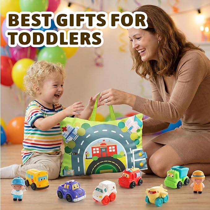 ALASOU 12 PCS Soft Rubber Car Toys for 1 Year Old Boy with Playmat/Storage Bag|Baby Toys 1 Year Old Boy Gifts for Toddler Toys 1-2|1st Birthday Gift for Infant 12 18 Months