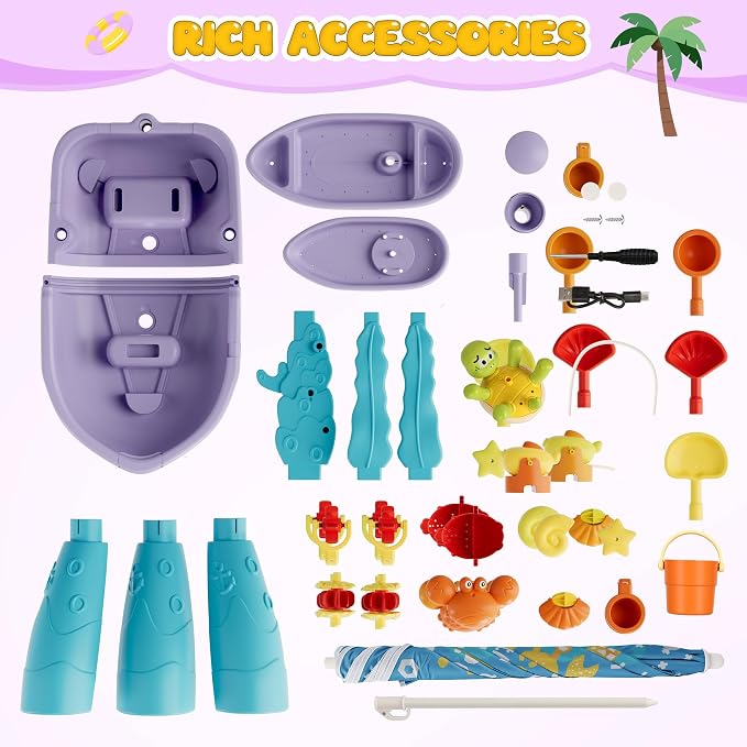 3-Tier Outdoor Water Sand Play Table Beach Toys, Summer Splash Activity Sensory Table Party Birthday Gift for Kids 3 4 5 6 7(Purple)