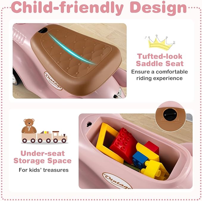 Costzon Ride On Push Car for Toddlers, Classic Kids Foot-to-Floor Sliding Car With Steering Wheel, Horn & Under Seat Storage, Ride On Toy for Boys Girls 18-36 Months (Pink)