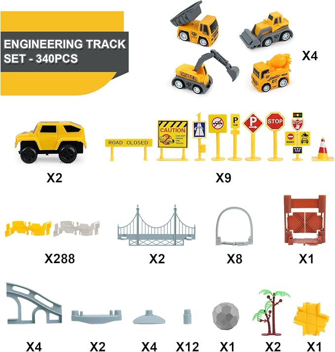 GIAT Construction Race Tracks Toys - Fun Gifts for 3 4 5 6 7 Year Old Boys, 330+ PCS DIY Road Adventure Set with Cars, Flexible Engineering Playset for Kids
