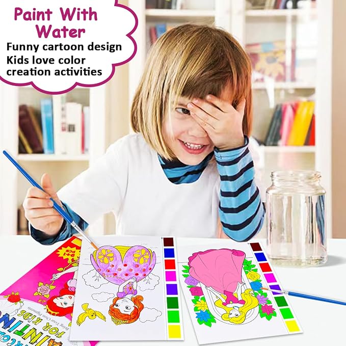 JZILU Watercolor Coloring Book for Kids, Paint with Water- Magic Paint Set Water Painting Book for Toddlers- Arts and Crafts Kit for Girls Boys Travel Activities -Stocking Stuffers for Kids