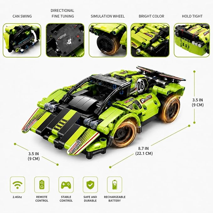 Remote Control Car Building Toys for Age 8-13 Fun STEM Toys for Kids 2 in 1 Model Car Kit to Build Educational Engineering Building Blocks Set Birthday Gift for 7 8 9 10+ Year Old Boys
