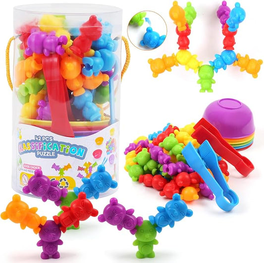 UNIQUE KIDS Counting Matching Game with Sorting Cups, Color Classification and Sensory Training Educational Learning Toys Set Gift for Toddlers Preschool Ages 3 Years and up
