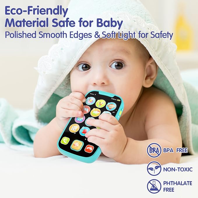 Toys for 1 Year Old Boy, 15 Functions Phone Baby Toys 6-12 Months, Baby Cell Phone 12-18 Months, Learning Toys for Toddlers 1-3, Easter Basket Stuffers - Cyan