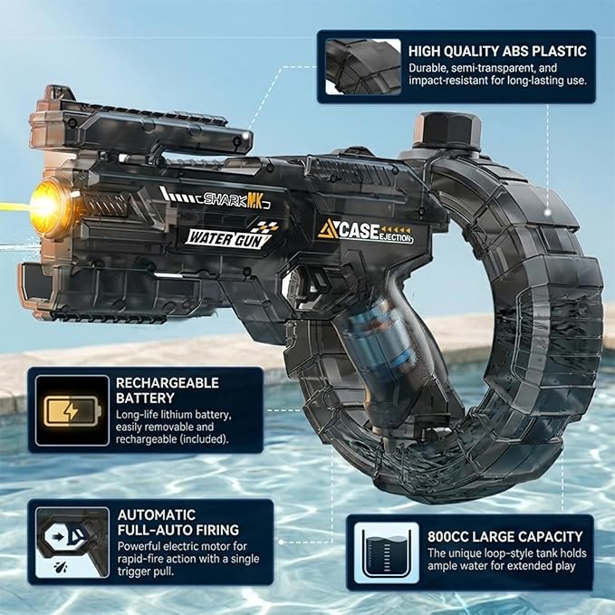 Electric Water Gun for Kids and Adults, Automatic Squirt Gun Blaster 26-32ft Long Range with Rechargeable Battery LED Water Pistol Summer Outdoor Toy for Pool, Beach, Swimming Water Fights