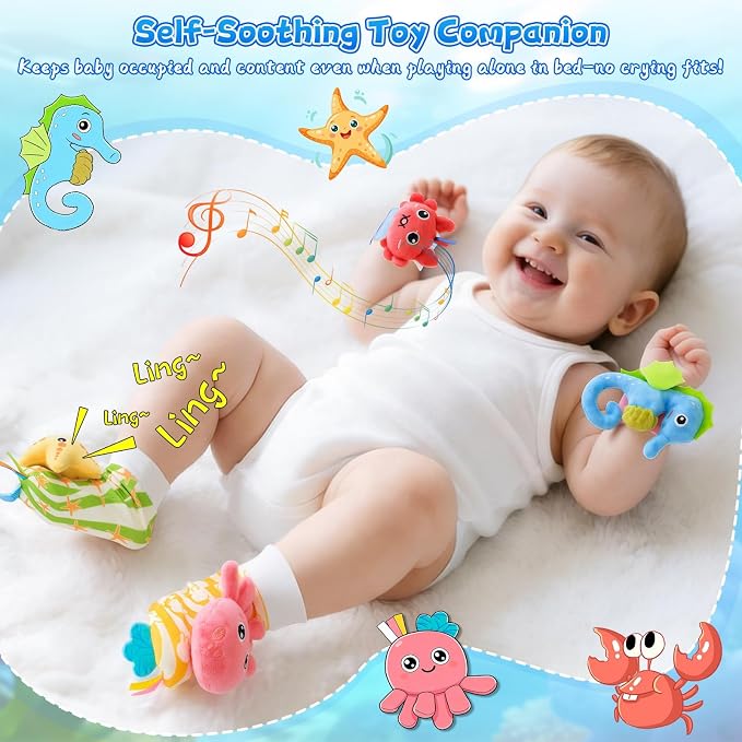 Baby Rattle Socks Set, Baby Toys 0-6 Months Infant Sensory Rattle Toy, Newborn Ideal Baby Shower Gifts for 0-3 6-12 Months Baby Boys Girls, Expecting Moms Essentials