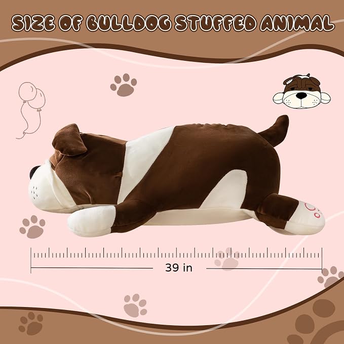 Giant 39 Inch Super Soft Plush Dog Pillow - Large Brown Stuffed Animal for Bed,Couch & Cuddling - Home Decor Gift for Adults & Kids